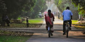 man-woman-cycling